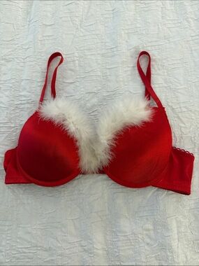 Native Intimates Red Santa Mrs. Claus Bra with White Fur Trim 36B